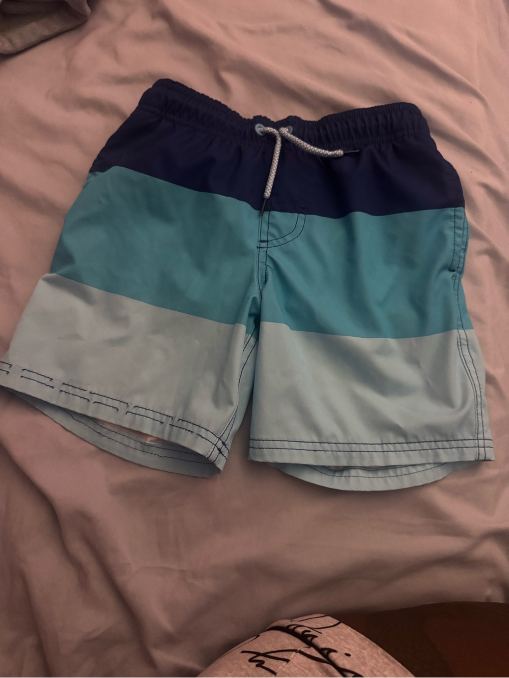 wonder nation Boys Colorblock Swim Trunks - Navy, Teal & Light Blue